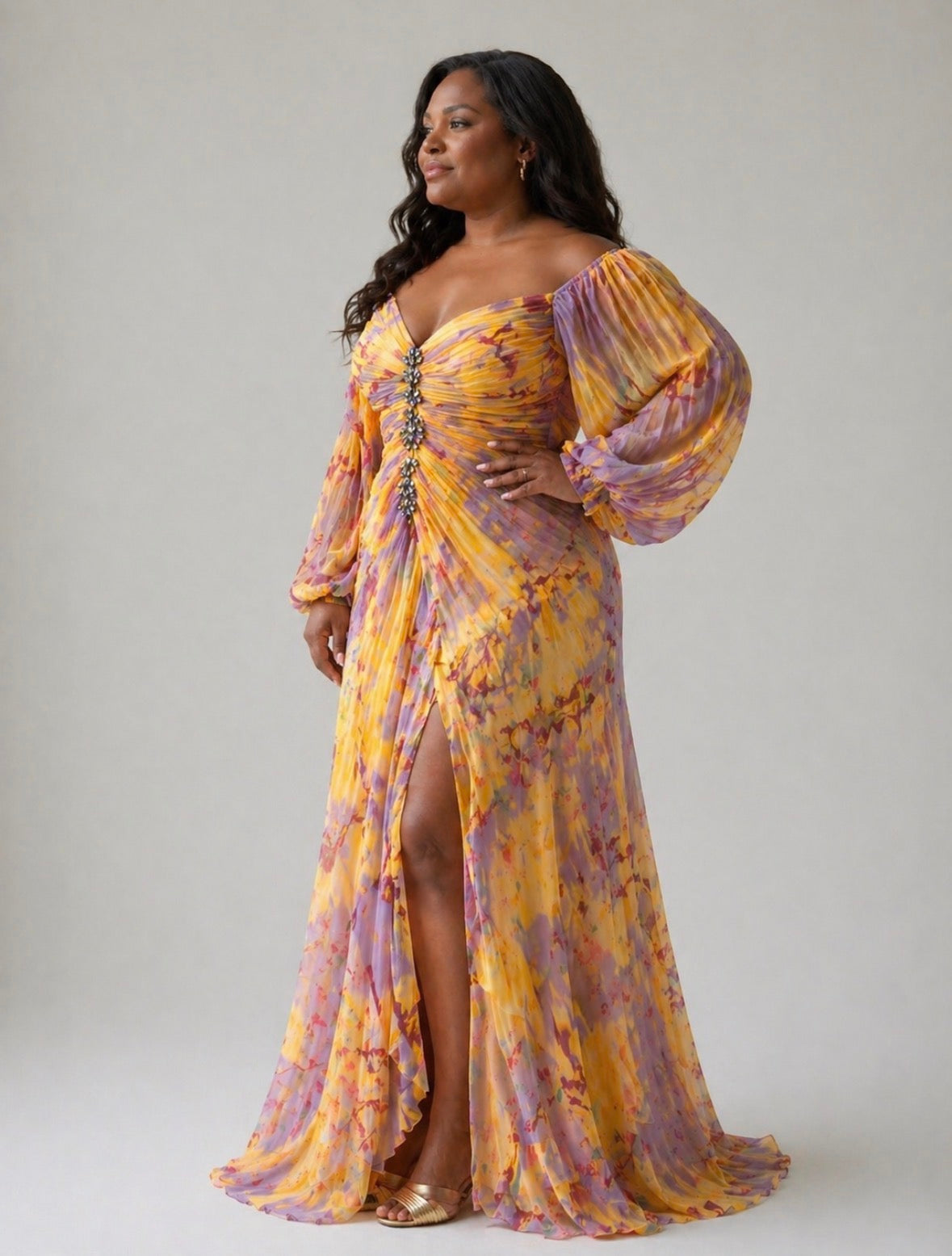 Kristine™ | Long Floral Dress with Neckline