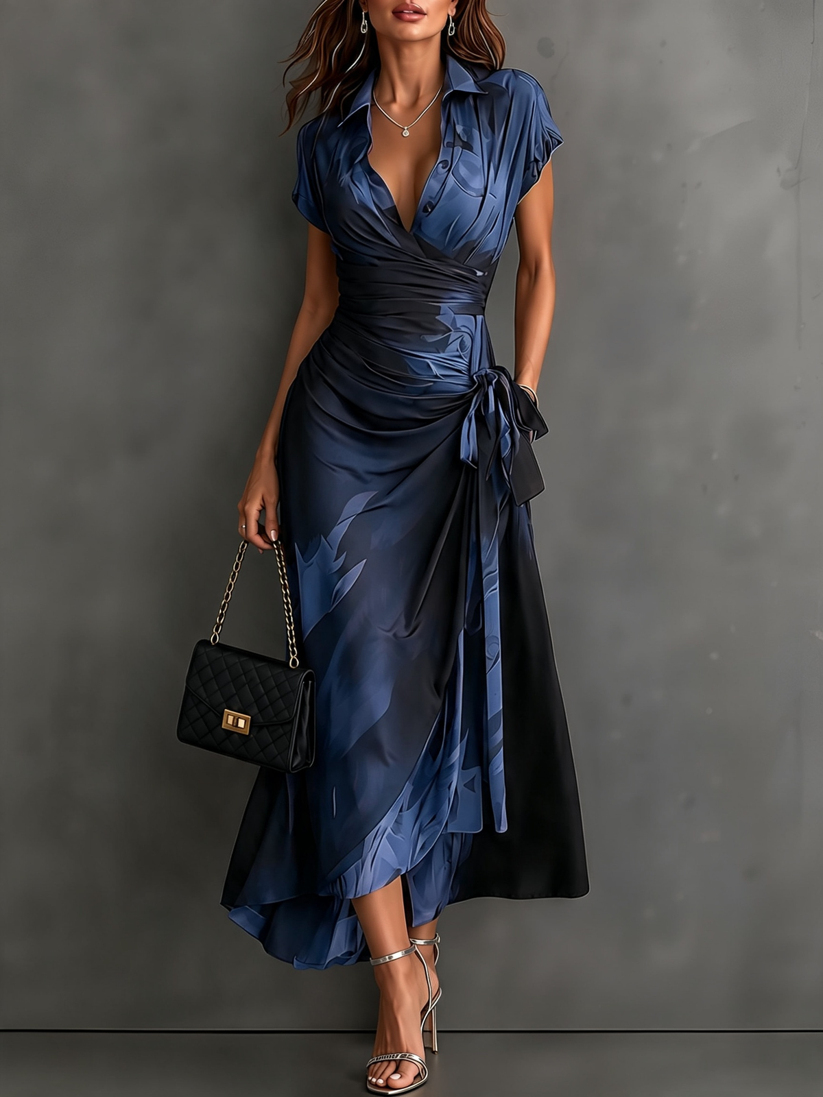 Camilla | Abstract Print Midi Dress, Blue