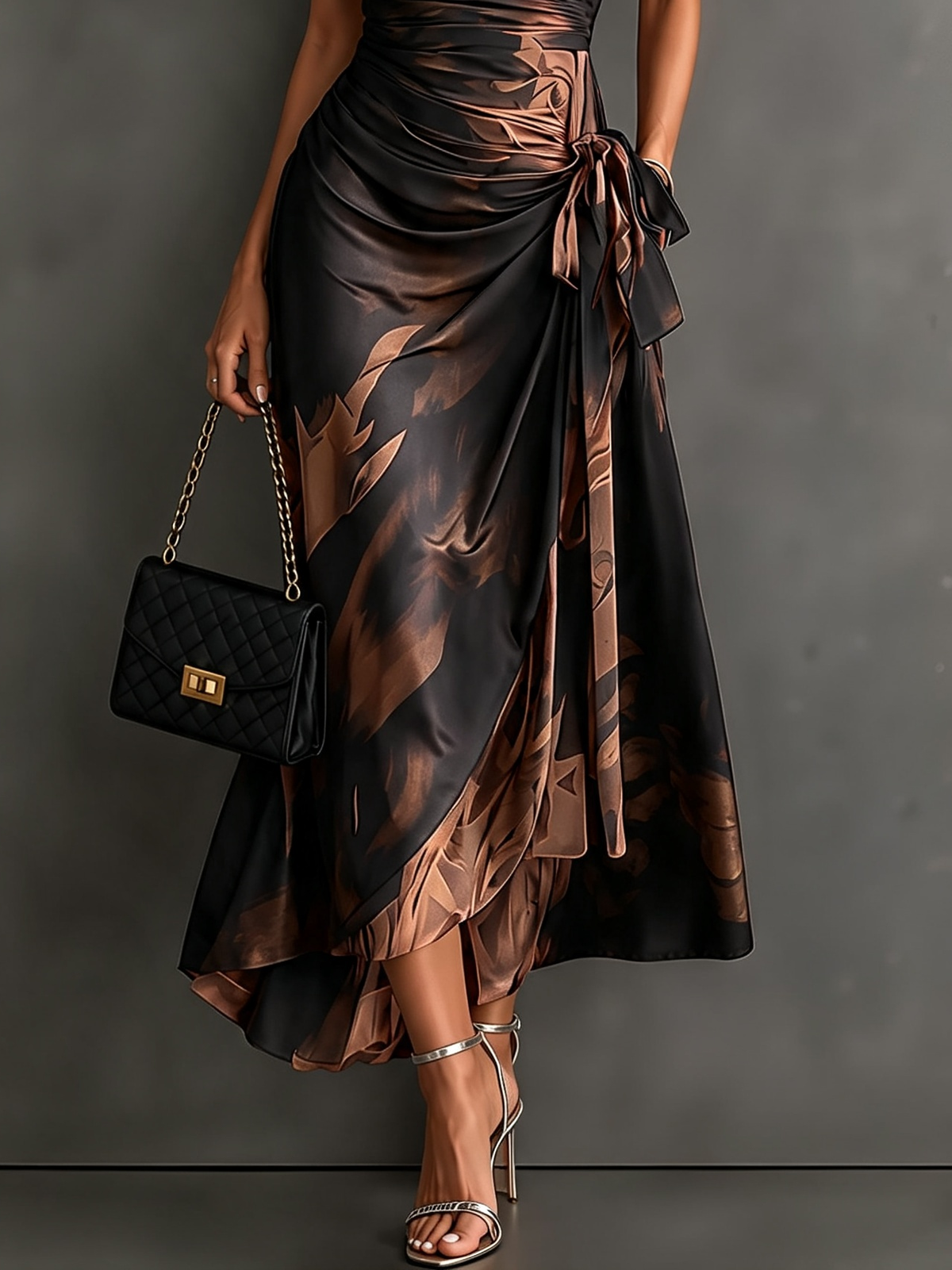 Francesca | Midi Dress in Abstract Print, Brown