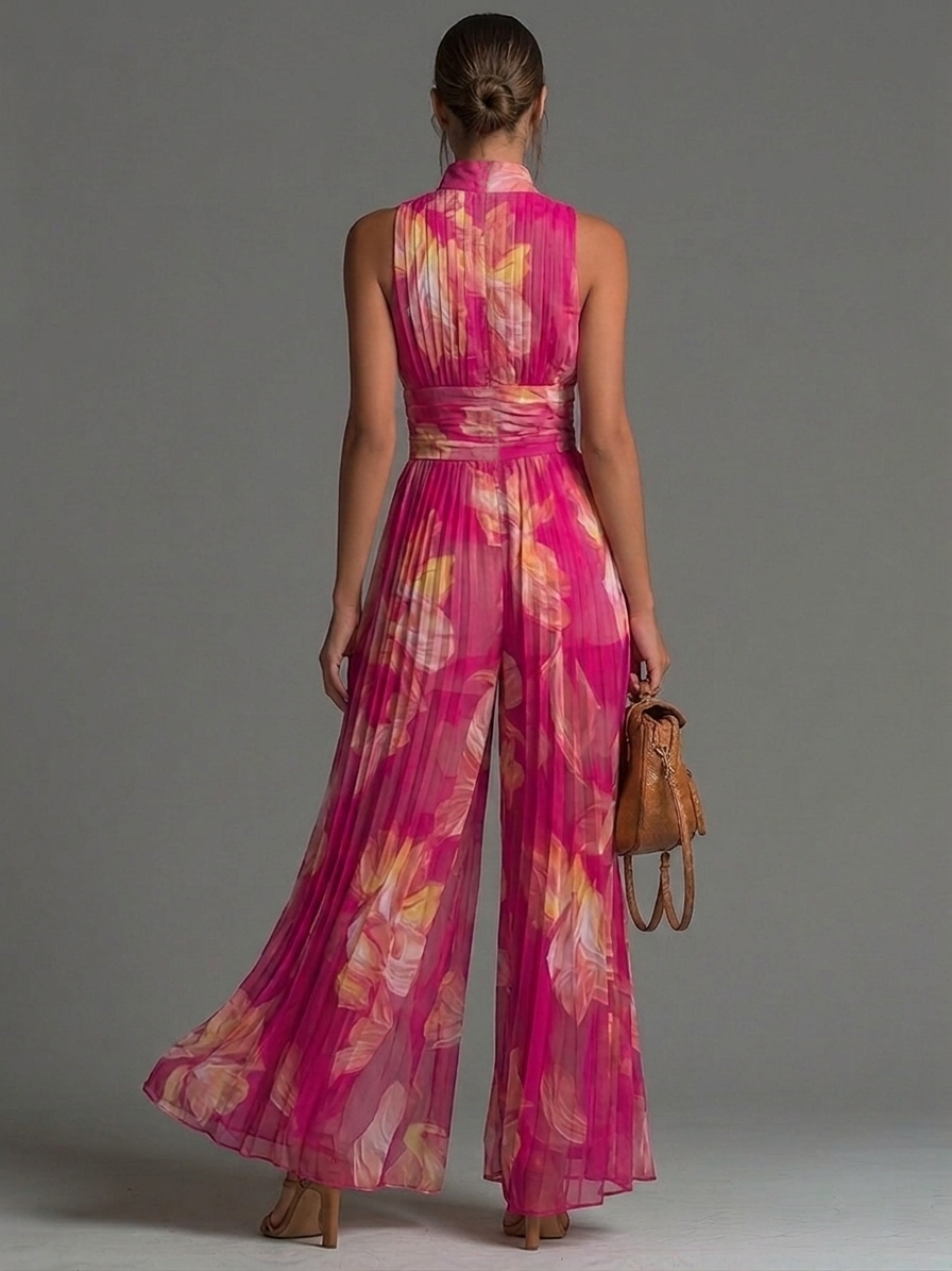Serafina | Fuchsia Floral Pleated Chiffon Jumpsuit